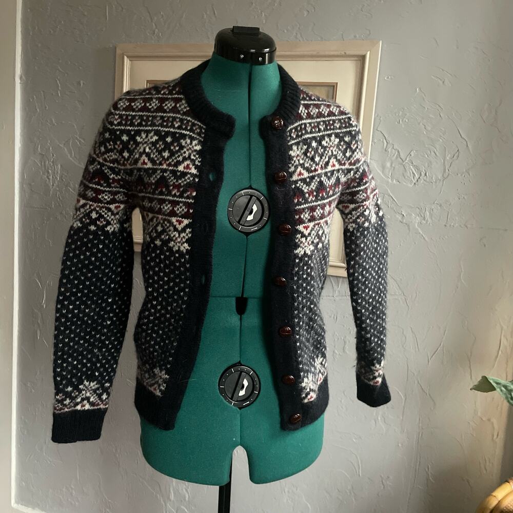 Vintage L.L. Bean Cardigan 100% Wool Norway Fair isle Cabincore Cottage XS